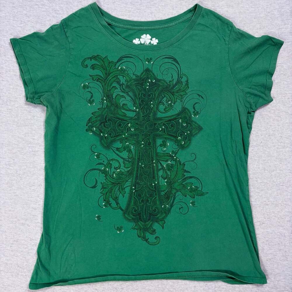 Lucky Tee Shirt Size 2X (18/20) Green Cross Graphic Tee